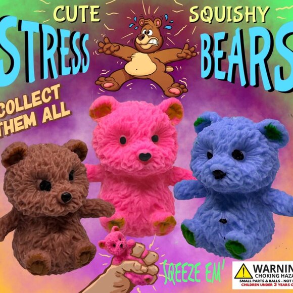 Cute Squishy Bear Figurines Set of 3 ~ Large Size 2.1 Inches Figures in Assorted - Picture 1 of 1
